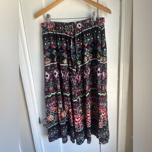 Boho Floral Maxi Skirt in Black with Multicolor Pattern (L)